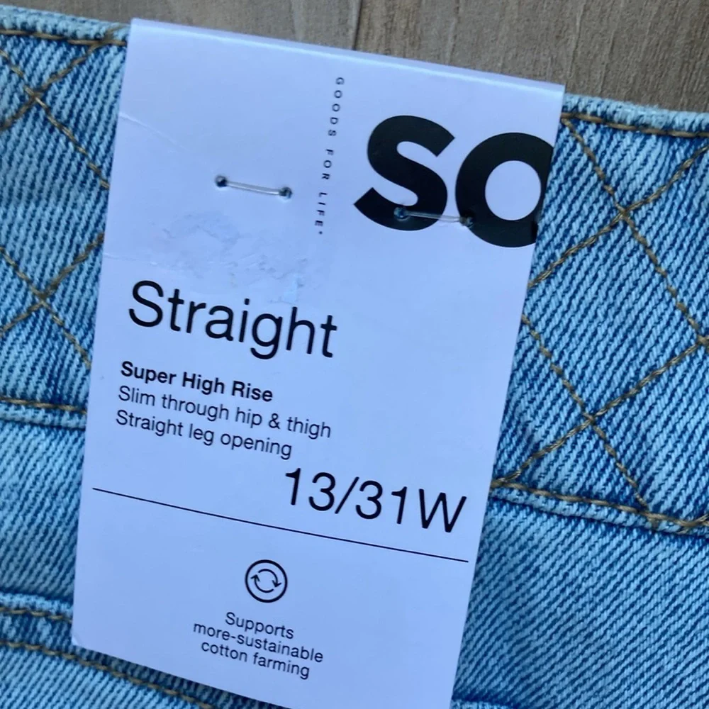 So Super high rise straight woven denim jean pant quilted design waistband 13 31 - Picture 14 of 16